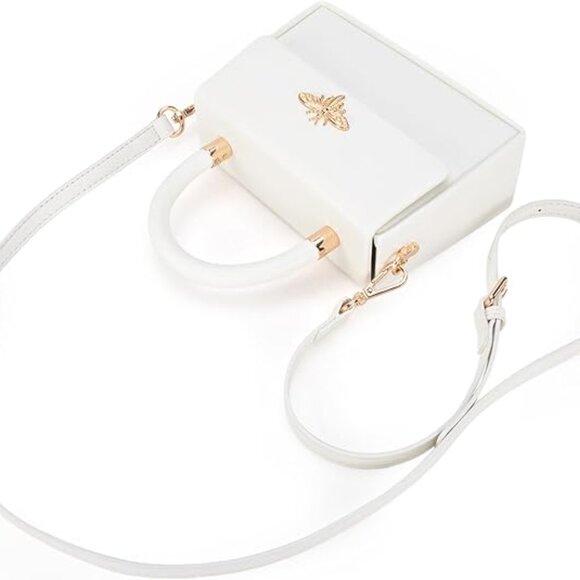 Neiman Marcus Milan Chiva Golden Bee White Leather Top Handle Bag - Picture 5 of 6